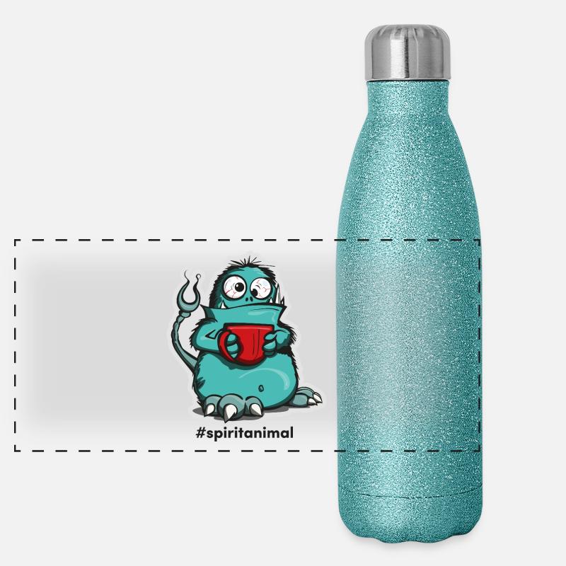 Kaffee-Monster im Comic-Stil Panorama Glitzer Isolierflasche 500 ml