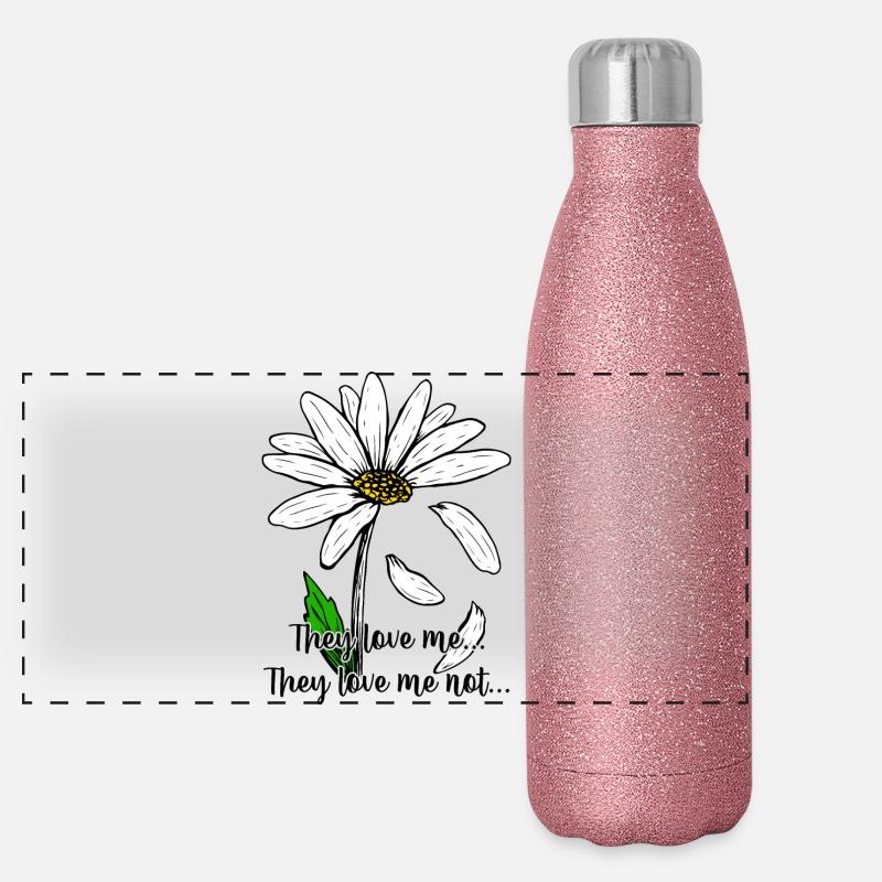 Daisy on Black: Bold White Petals Panoramic Glitter Thermal Bottle 500 ml
