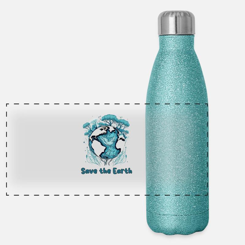 Earth Guardian: Blaugrüne Kugel und Bäume Panorama Glitzer Isolierflasche 500 ml