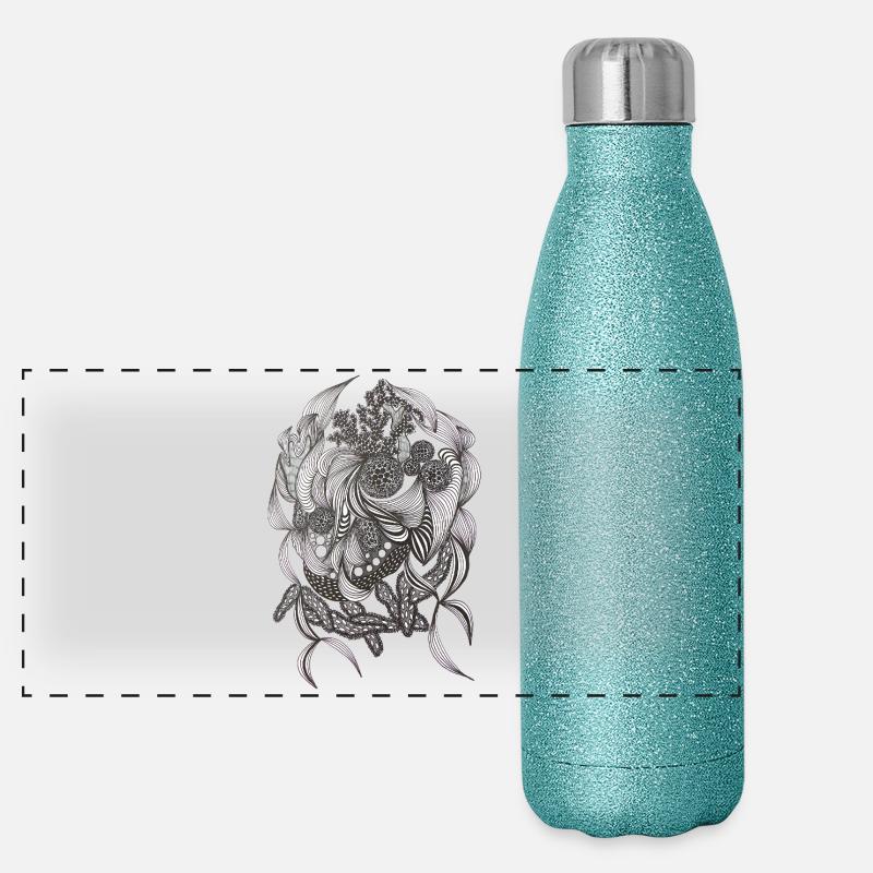 Schwarzweiß Flora Muster Panorama Glitzer Isolierflasche 500 ml