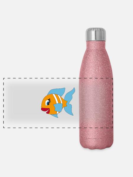 poisson - Gourde isotherme panoramique pailletée 500 ml - paillettes roses - Devant