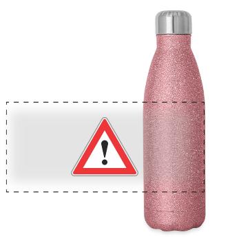 Road Sign exclamation point - Panoramic Glitter Thermal Bottle 500 ml - pink glitter - Front