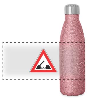 Road sign bridge - Panoramic Glitter Thermal Bottle 500 ml - pink glitter - Front
