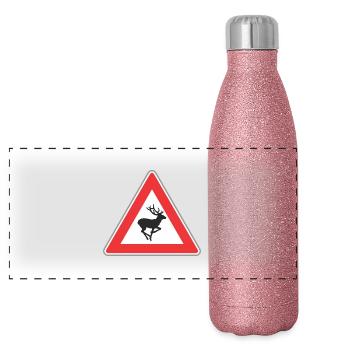 Signalisation routière cerfs - Gourde isotherme panoramique pailletée 500 ml - paillettes roses - Devant