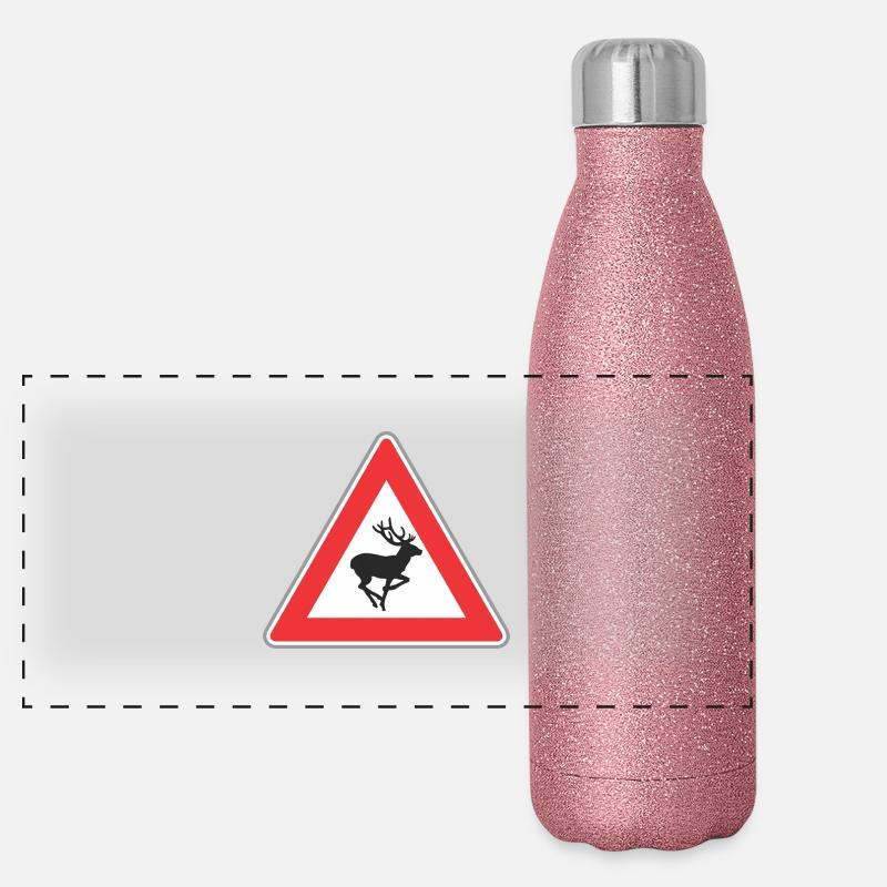 Hirsch Verkehrsschild Panorama Glitzer Isolierflasche 500 ml