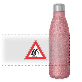 panneau routier personnes âgées rouge - Gourde isotherme panoramique pailletée 500 ml - paillettes roses - Devant
