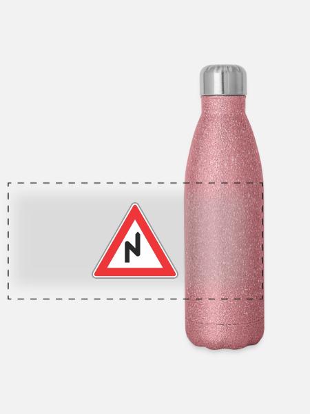 Verkehrsschild Zick-Zack-Weg rechts - Panorama Glitzer Isolierflasche 500 ml - Pink Glitzer - Vorne