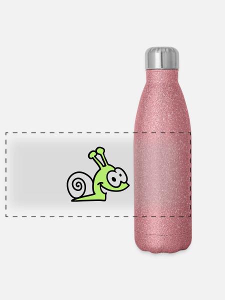 funny snail - Panoramic Glitter Thermal Bottle 500 ml - pink glitter - Front