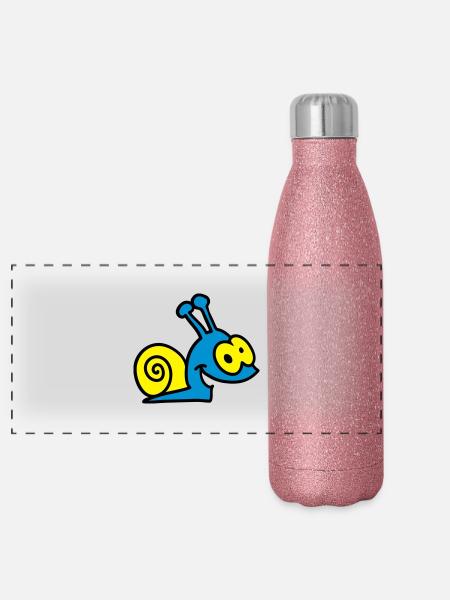 funny snail - 3 - Panoramic Glitter Thermal Bottle 500 ml - pink glitter - Front