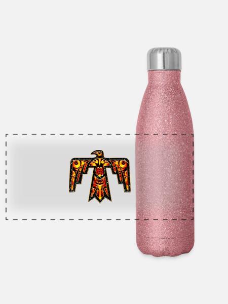 Thunderbird - native symbol power & strength - Panoramic Glitter Thermal Bottle 500 ml - pink glitter - Front