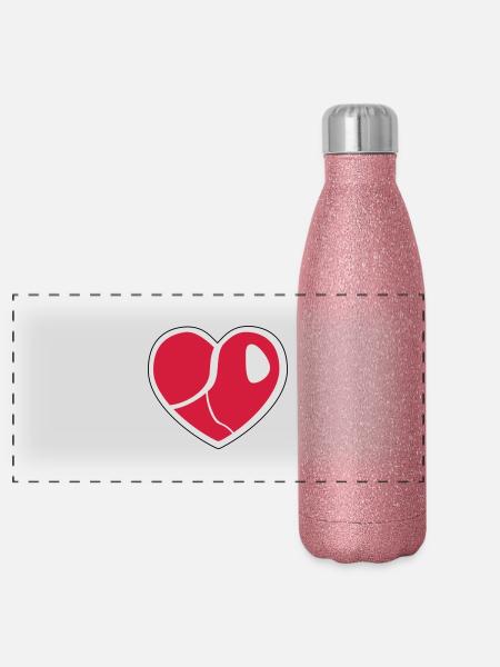 Steak Heart - Panorama Glitzer Isolierflasche 500 ml - Pink Glitzer - Vorne
