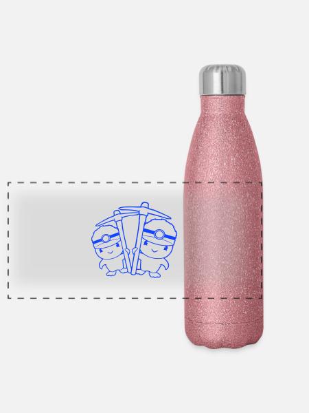 2 Ducks Miner Pickaxe Helmet Lamp Friends Cute - Panoramic Glitter Thermal Bottle 500 ml - pink glitter - Front