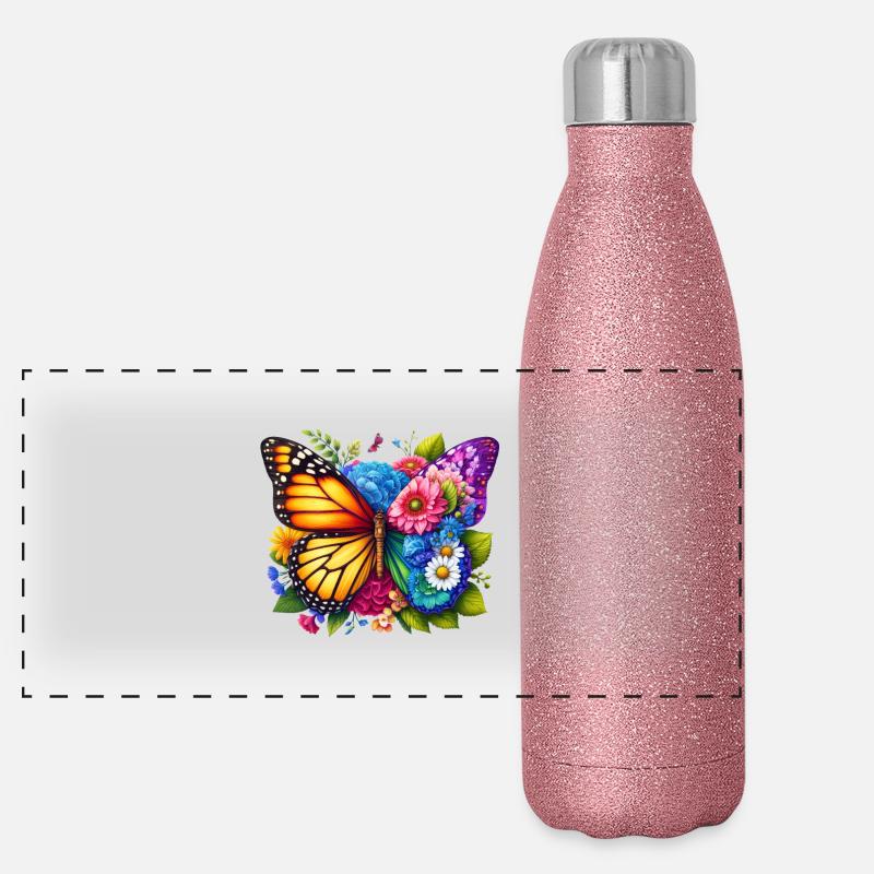 Papillon coloré inspiré de la nature Vibrations estivales Gourde isotherme panoramique pailletée 500 ml