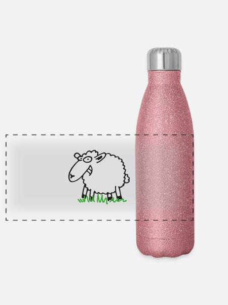 Grinsendes Schaf - Panorama Glitzer Isolierflasche 500 ml - Pink Glitzer - Vorne