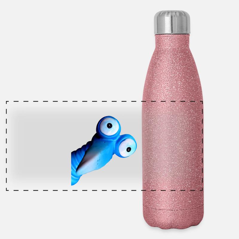 oiseau bleu drôle avec de grands yeux Gourde isotherme panoramique pailletée 500 ml