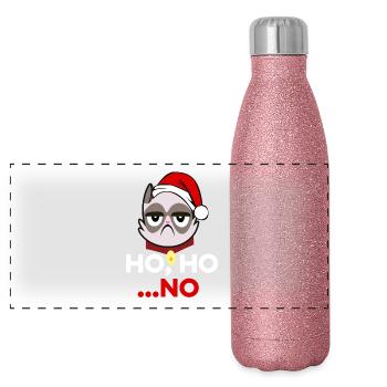 Ho Ho No Funny Grumpy Anti Christmas Cat Hater - Panoramic Glitter Thermal Bottle 500 ml - pink glitter - Front