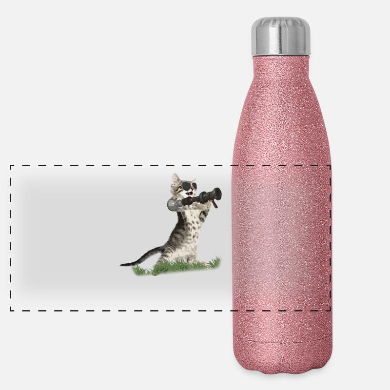 Bazooka Cat - Cool cat with aviator sunglasses Panoramic Glitter Thermal Bottle 500 ml