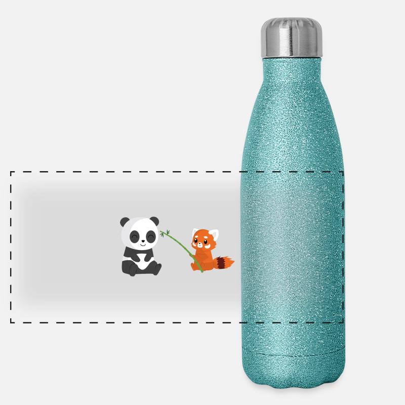 Panda Bär - Roter Panda - Bambus - Geschenk Panorama Glitzer Isolierflasche 500 ml