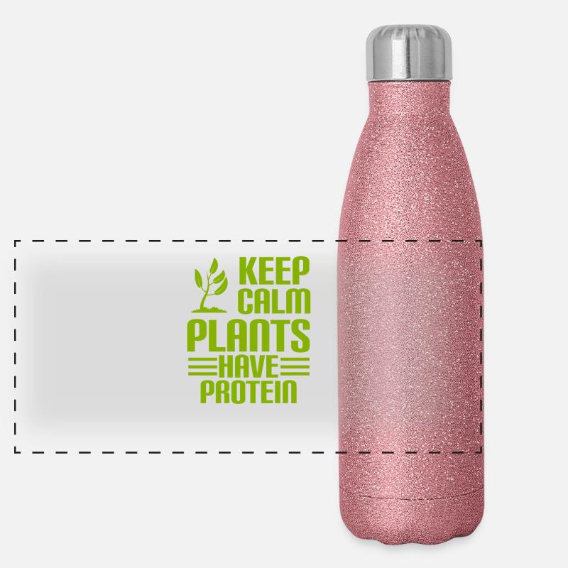 KEEP CALM - PLANTS HAVE PROTEIN - Vegan Panorama Glitzer Isolierflasche 500 ml