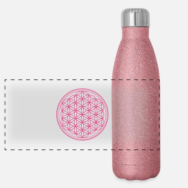 Fleur de Vie rose Gourde isotherme panoramique pailletée 500 ml