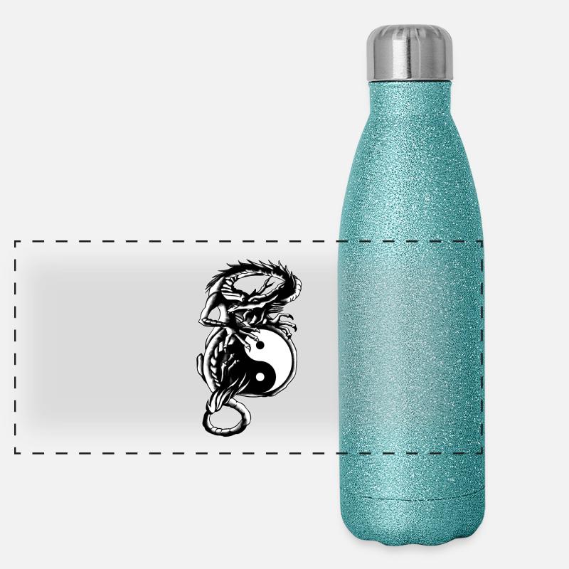 Yin Yang Dragon Light & Dark Balance Chinois Gourde isotherme panoramique pailletée 500 ml