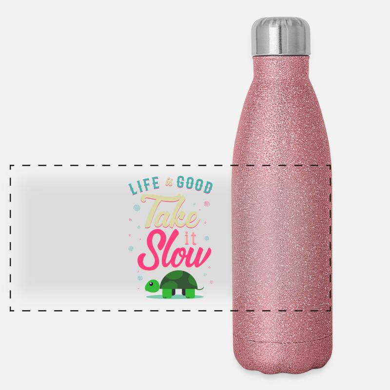 Life is Good Take it's Slow Turtle Gift Panoramic Glitter Thermal Bottle 500 ml