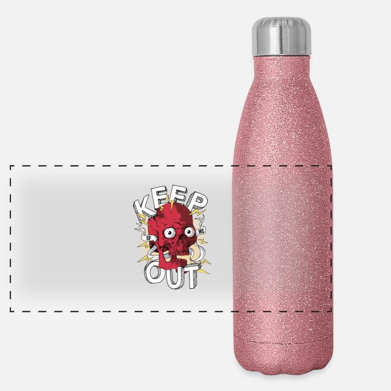 Skull skull Keep out - Panoramic Glitter Thermal Bottle 500 ml - pink glitter