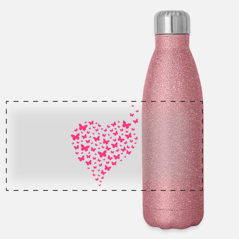 Coeur de papillons 2 - couleur changeable Gourde isotherme panoramique pailletée 500 ml