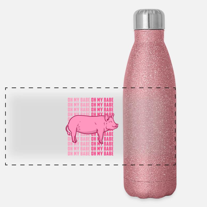 Schwein - Oh mein Schatz - Geschenkidee Panorama Glitzer Isolierflasche 500 ml