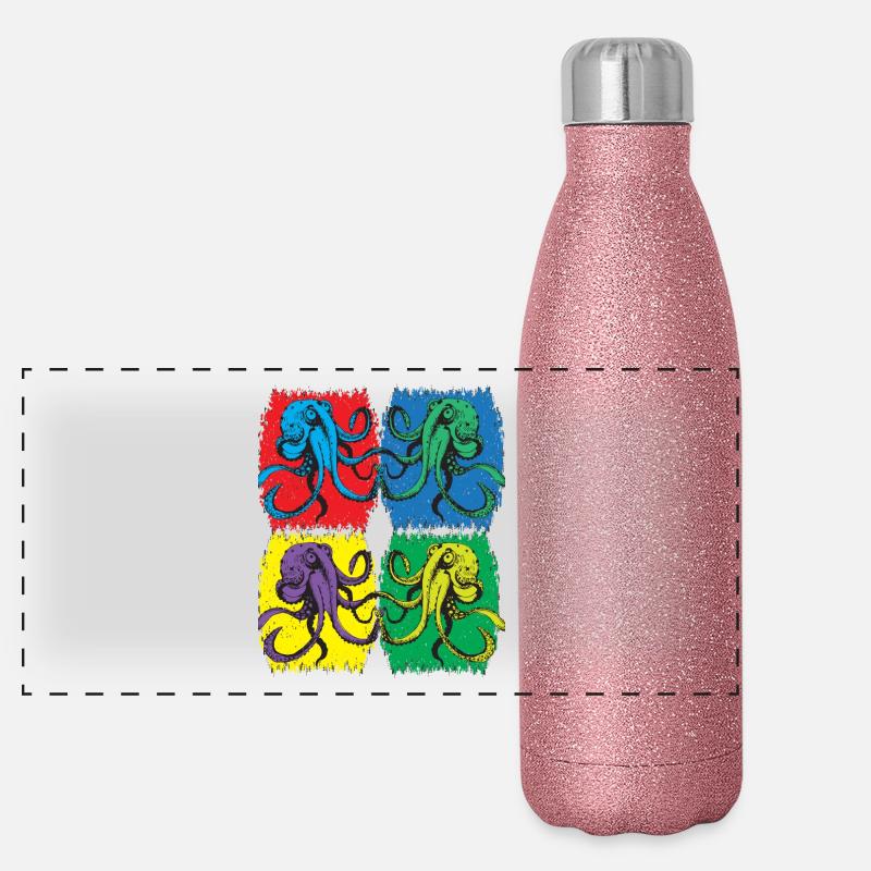 Octopus Pop Art - Panoramic Glitter Thermal Bottle 500 ml - pink glitter