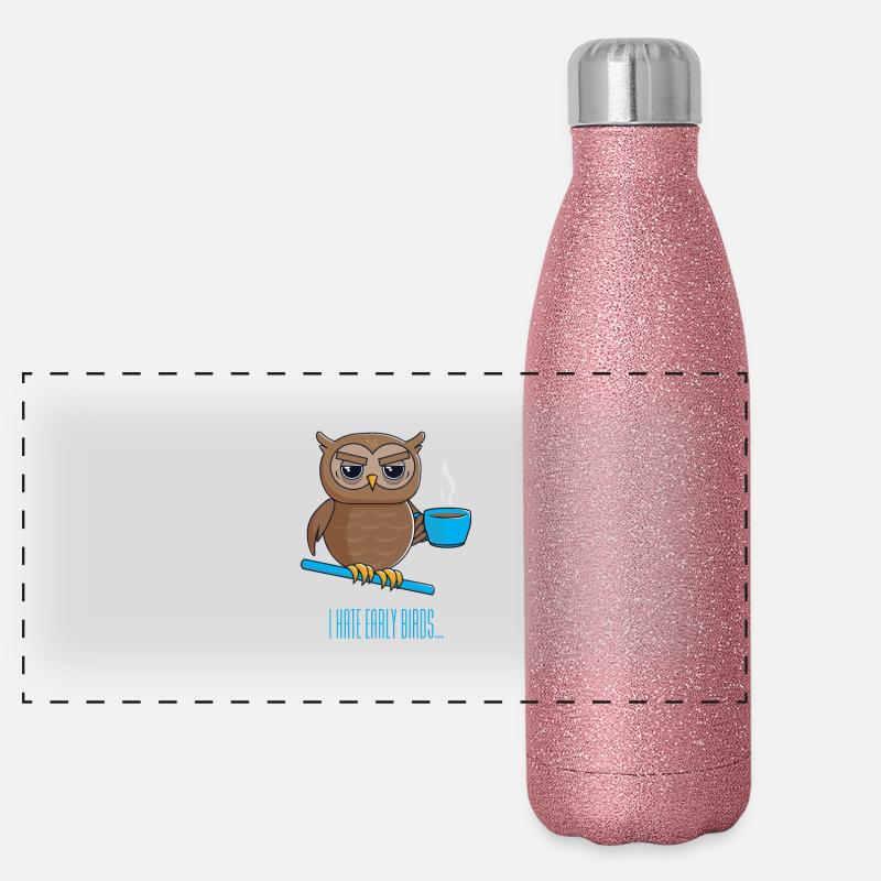 Nachteule mit Kaffee Panorama Glitzer Isolierflasche 500 ml