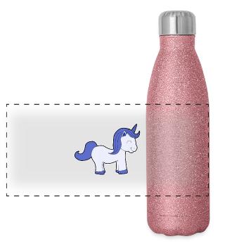 Cheveux bleus licorne bébé enfants fille cadeau - Gourde isotherme panoramique pailletée 500 ml - paillettes roses - Devant