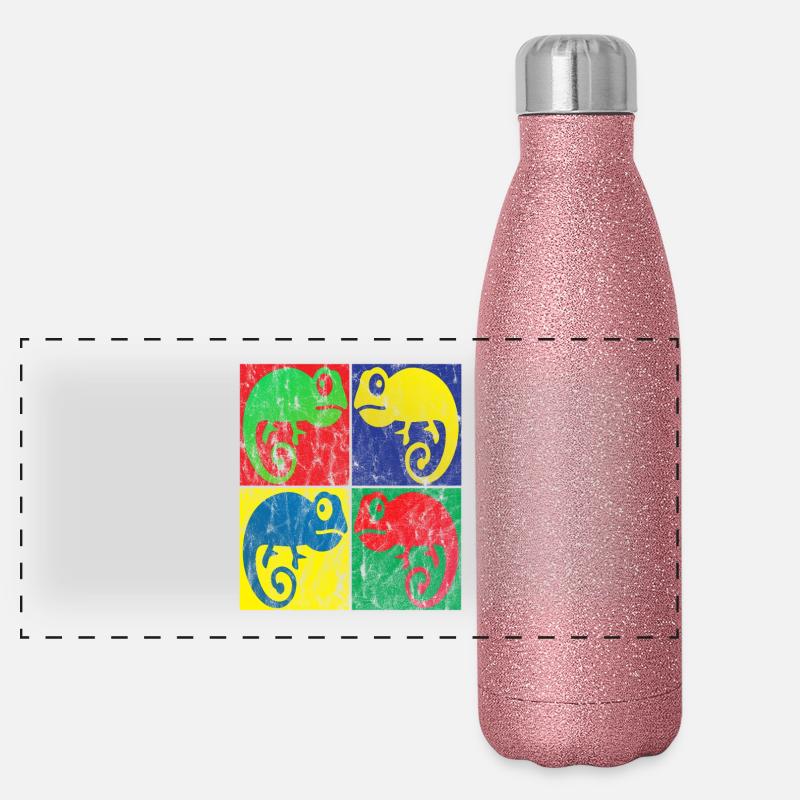 Chamäleon Pop Art Panorama Glitzer Isolierflasche 500 ml