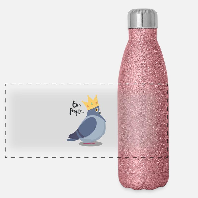 Cheeky dove with saying "Ew, People ..." Bird Nerd Panoramic Glitter Thermal Bottle 500 ml