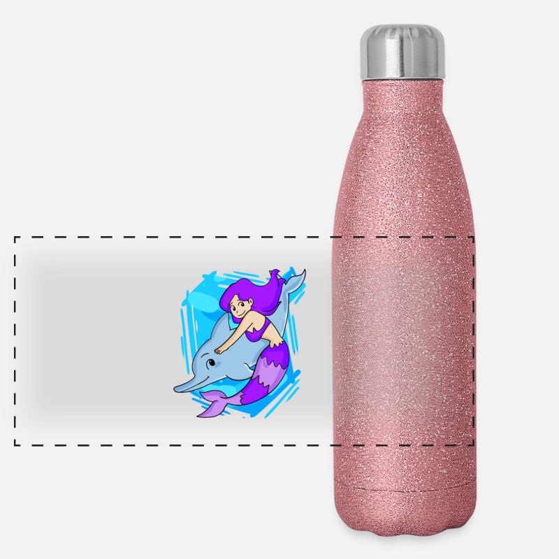 Meerjungfrau mit Delfin Panorama Glitzer Isolierflasche 500 ml