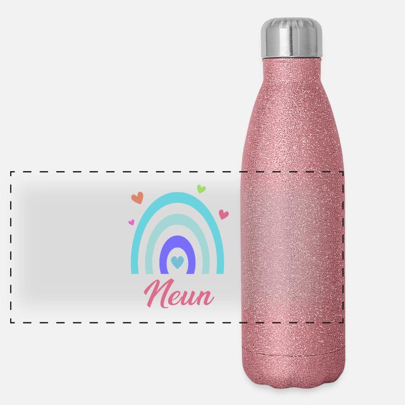 9. Geburtstag Regenbogen Panorama Glitzer Isolierflasche 500 ml