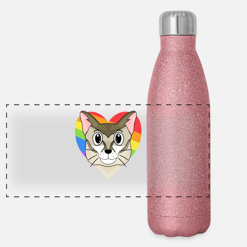 Singapura Katze - Regenbogen Herz Panorama Glitzer Isolierflasche 500 ml