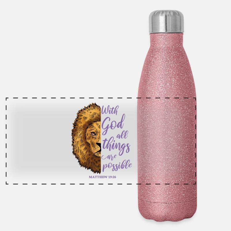 Relgiöses Zitat Löwe Panorama Glitzer Isolierflasche 500 ml