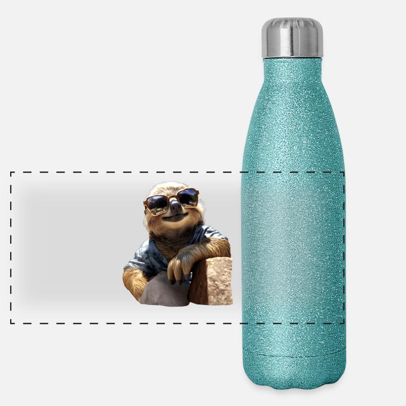Sloth, Morning Grouch, Loafer, Cute Sloths Panoramic Glitter Thermal Bottle 500 ml