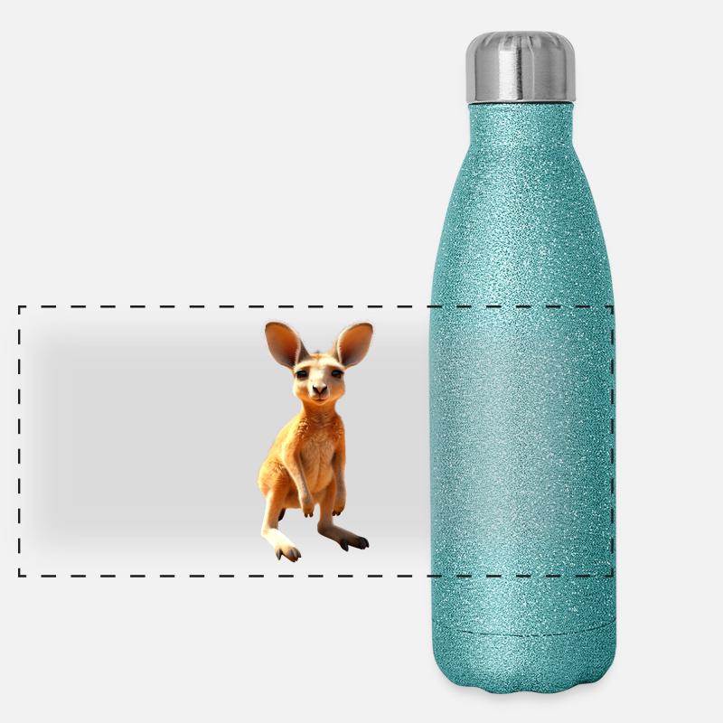 Kangaroo Australia Wild Marsupials Cute Kangaroos Panoramic Glitter Thermal Bottle 500 ml