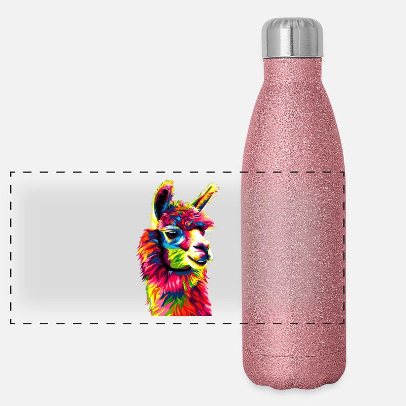 Alpaca Pop Art Bright Colors Llama Rainbow Alpaca Panoramic Glitter Thermal Bottle 500 ml