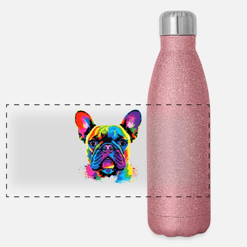 Bouledogue français couleurs colorées Pop Art Great Dane Gourde isotherme panoramique pailletée 500 ml