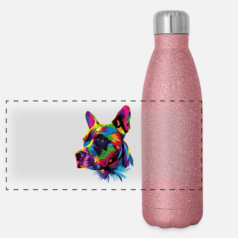 Pitbull Bulldogge Bunte Farben Pitbull Terrier Panorama Glitzer Isolierflasche 500 ml