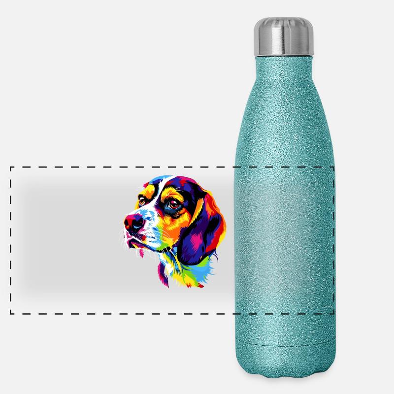 Beagle Chiot Popart Chien mignon Couleurs colorées Beagle Gourde isotherme panoramique pailletée 500 ml