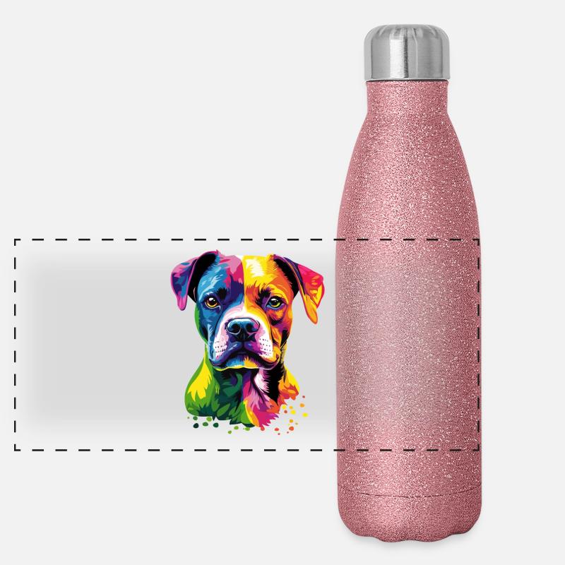 Deutscher Boxer Popart Regenbogen Bunter Boxer Panorama Glitzer Isolierflasche 500 ml