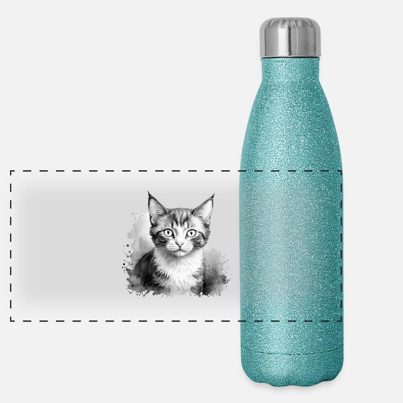 Chat mignon en noir et blanc Gourde isotherme panoramique pailletée 500 ml