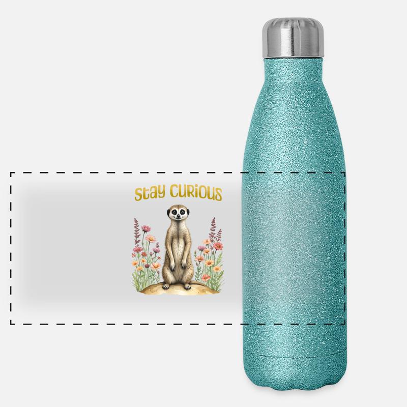 Bleib neugierig, süßes Erdmännchen Panorama Glitzer Isolierflasche 500 ml