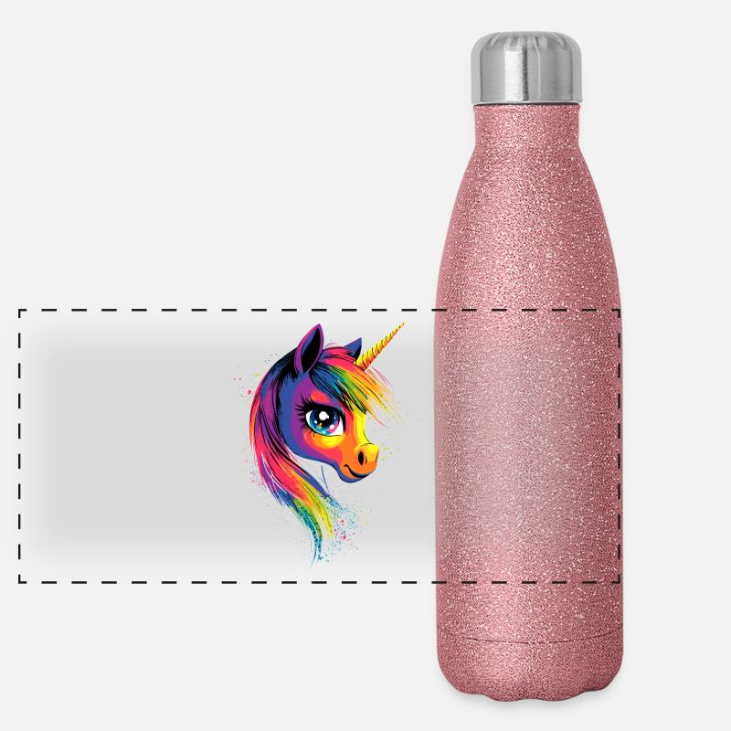 Einhorn Bunt Regenbogen Pferde Reiten Einhörner Panorama Glitzer Isolierflasche 500 ml