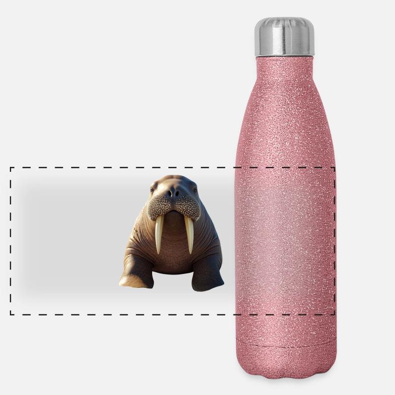 Walrus, tusks, seal, wild Pacific walruses Panoramic Glitter Thermal Bottle 500 ml