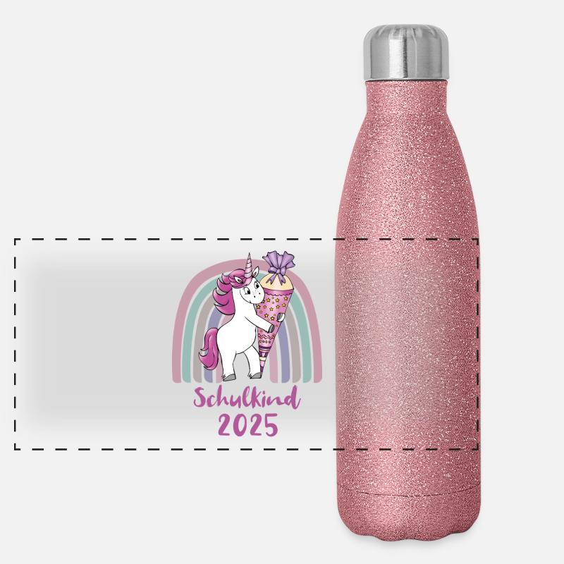 Écolier 2025 Licorne avec cône de sucre arc-en-ciel Gourde isotherme panoramique pailletée 500 ml